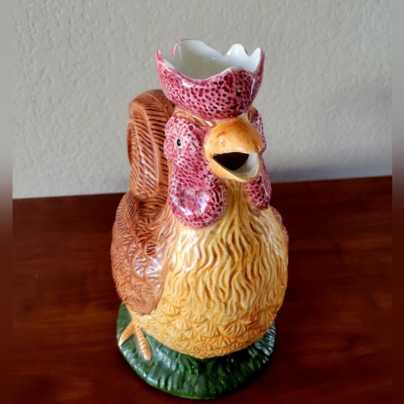 Vtg Block Country Farm by Gear Hand Painted Ceramic Rooster Pitcher - Picture 3 of 6